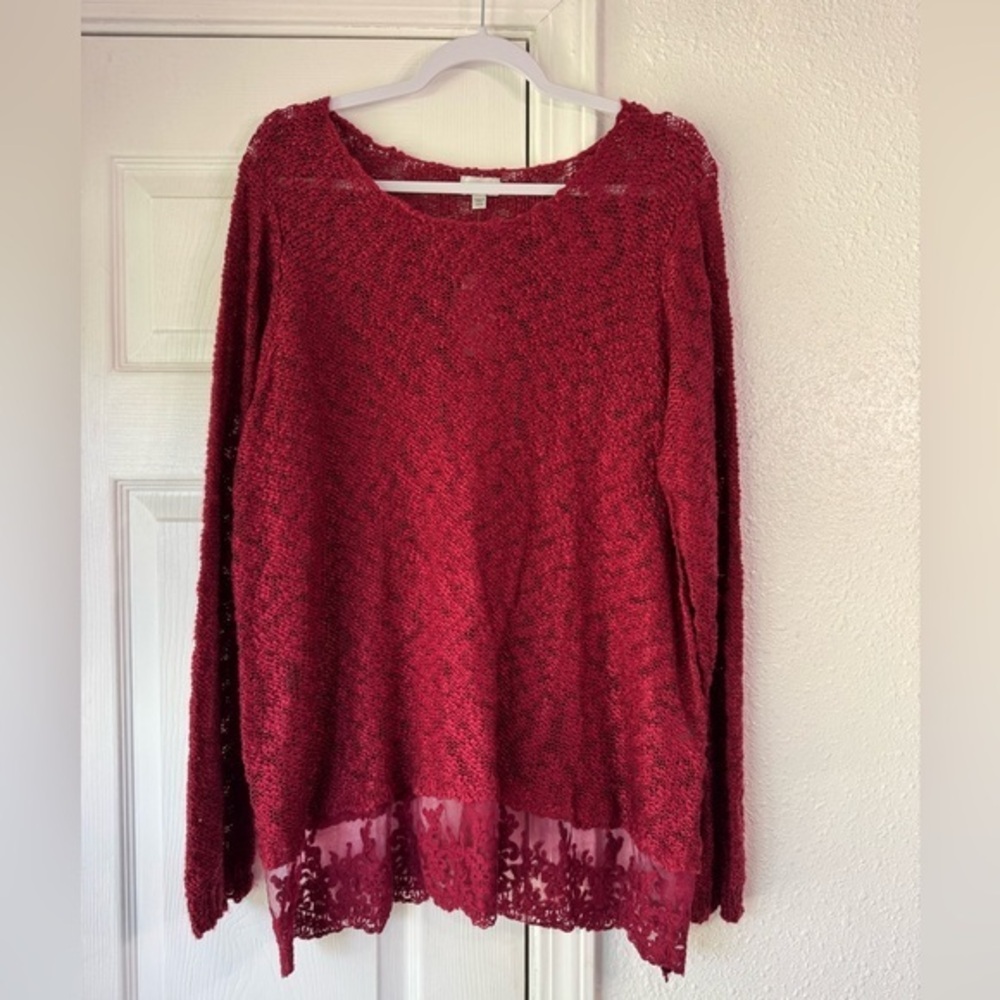 Avenue Size 18/20 Women's Red with Lace Hem Sweater